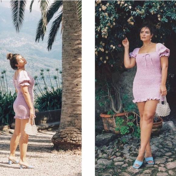 Faithfull The Brand Annibelis Linen Lilac Purple Smocked Stretch Dress Size S - Picture 1 of 10